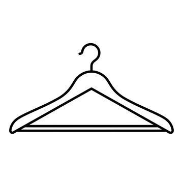 Minimalist outline illustration of a classic clothes hanger. Suitable for fashion, wardrobe, laundry, boutique, and clothing organization designs.