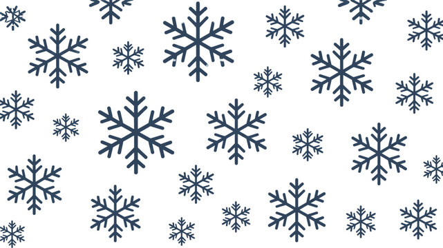 Seamless Winter Snowflake Pattern Background Illustration, Dark Blue Minimalist Snowflakes on White for Christmas Holiday Decor, Seasonal Cold Weather Vector Art Design Element.