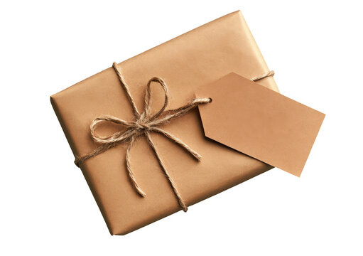 Kraft Paper Wrapped Parcel with Twine and Blank Tag