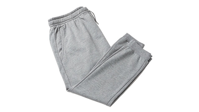 Pair of casual gray cotton sweatpants jogger pants apparel clothing, isolated on transparent background.