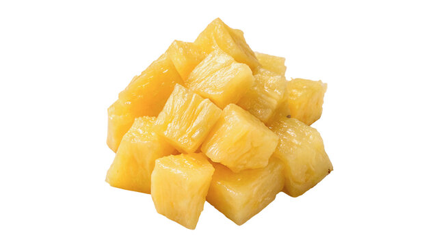 A heap of fresh diced yellow pineapple or mango fruit pieces isolated on white background