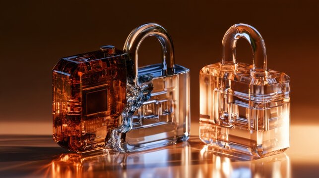 A visual shows a quantum processor breaking a standard lock, with a stronger lock represented alongside.