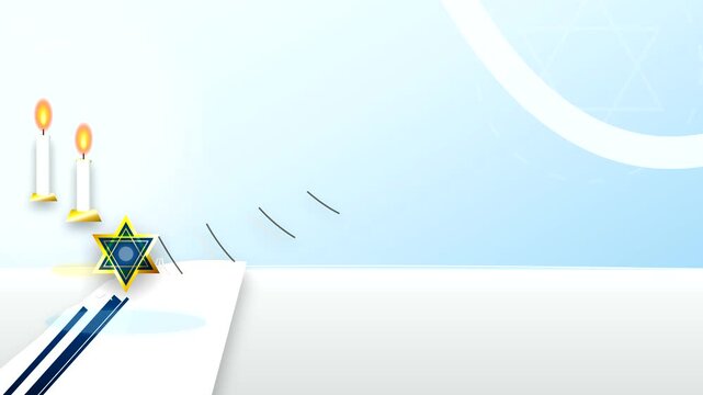 Animated Menorah candles burning brightly in soft blue light with subtle motion graphics
