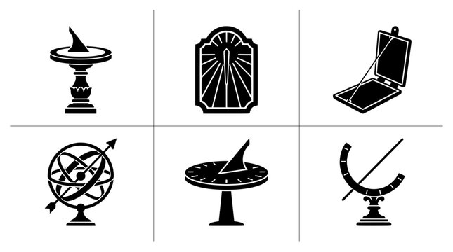 Sundial and armillary sphere silhouettes set for science