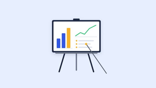 Business presentation board with charts flat animation loop