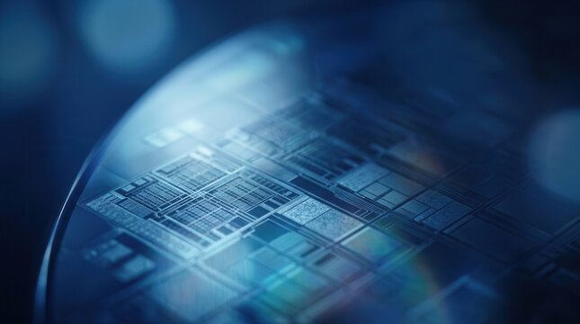 High-tech silicon wafer for manufacturing advanced semiconductor integrated circuits.