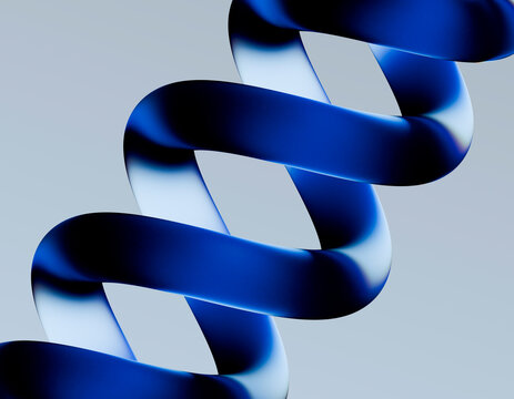 A glossy blue coil curves through a minimal background