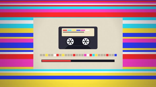 Retro tape loading stripes with cassette and progress bar loop