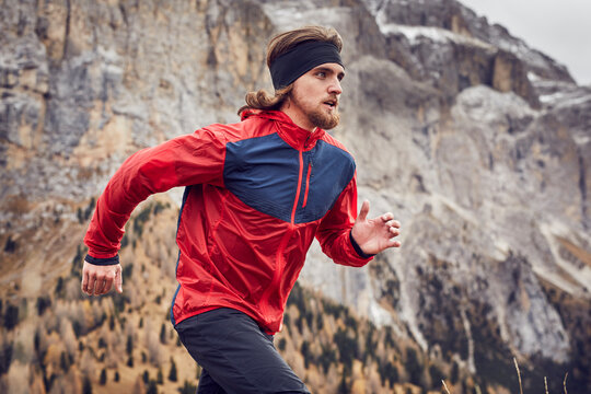 Man running in mountains