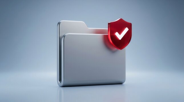 Data protection concept showing a digital folder icon with a red shield and check mark.