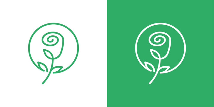 Line flower logo. Minimalist botanical symbol with a continuous floral line and circular composition.