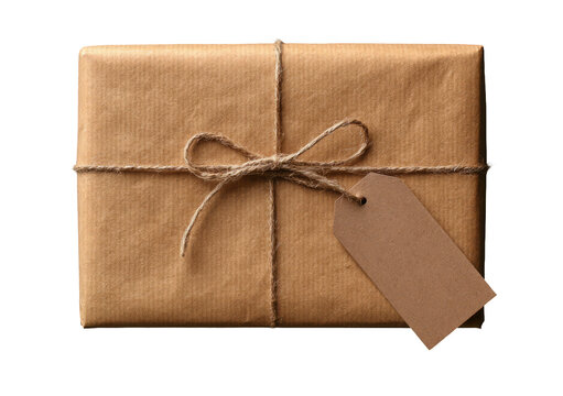 Kraft Paper Wrapped Parcel with Twine and Blank Tag