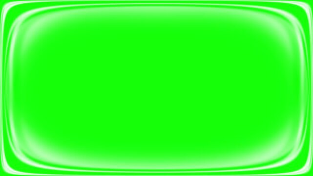 Green and white torn horizontal strips wipe across rounded rectangle frame with soft glowing edges, full cover to reveal and back