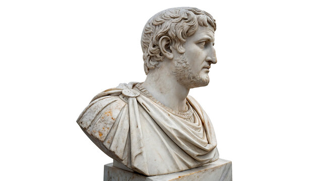 Classic historical ancient white marble bust statue sculpture artwork museum artifact, isolated on transparent background.