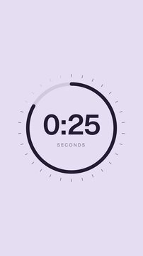 Vertical half minute timer, a slim ring draining clockwise with 30 tick marks around the digits on pale lilac