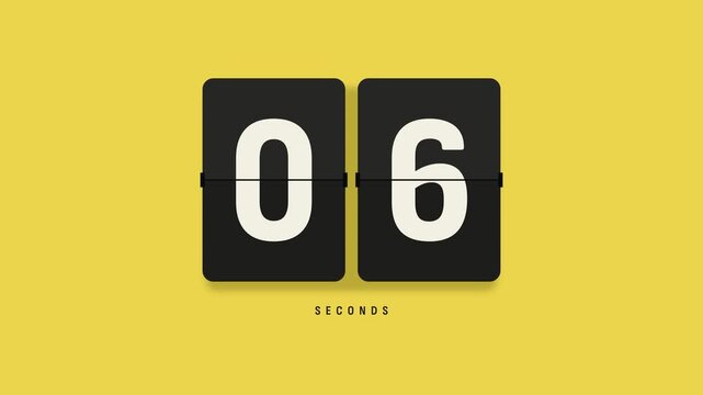 Split-flap clock flipping from 10 down to 00 on charcoal cards over yellow, a 10 second timer