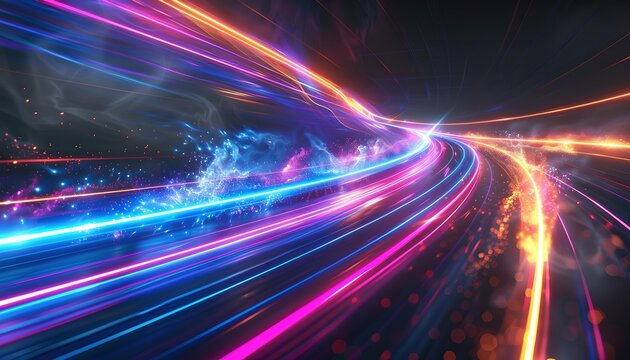 Futuristic Light Trails Space Tunnel Scene