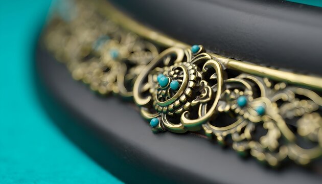 Elegant Turquoiseaccented Ornate Metallic Jewelry Closeup