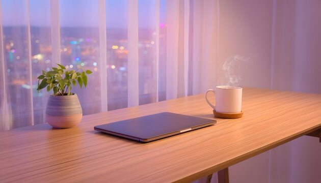 Cozy Workspace with City Lights and Natural Light
