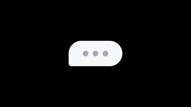 Typing dots bounce in a message bubble, stop and start again, on a transparent background with alpha channel