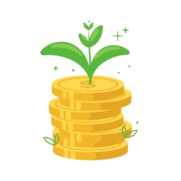 Money growth investment vector illustration with plant growing on coin stack