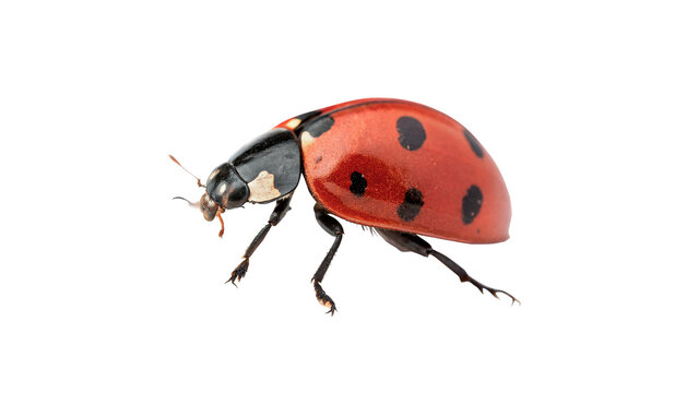 Small cute ladybug insect beetle crawling biological nature wildlife macro specimen, isolated on transparent background.