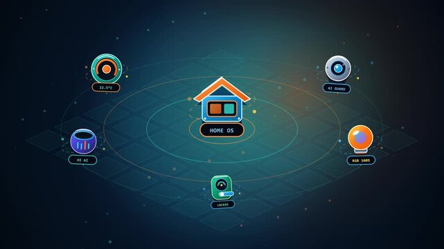 3D Smart Home Automation, Connected IoT Appliances and Matter Mesh Wave Seamless Loop 4K 60fps
