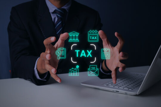 Businessman Managing Online Financial Tax Payment System with Digital Holographic