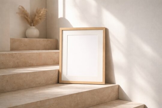 Minimalist frame on stone stairs
