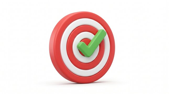 3D target board with green checkmark icon representing goal achievement