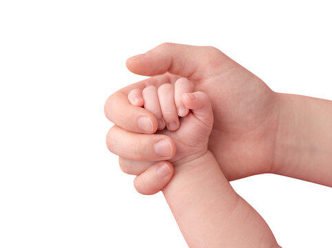 Caucasian mother holding baby hand with love for family bonding