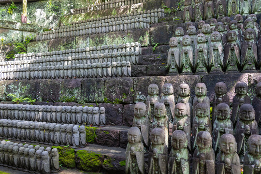 Rows of Jizo Bosatsu statues at Hase-dera temple in Kamakura