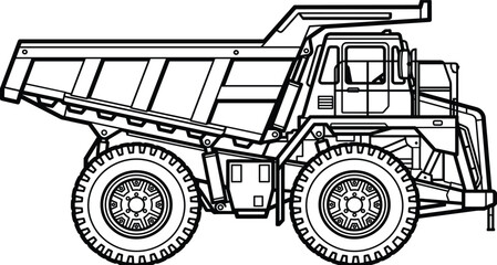 Heavy Duty Mining Dump Truck Line Art Vector Illustration for Construction Corporate Branding Machinery Icons Engineering Websites and Kids Coloring Book Designs © Faima