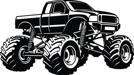 Monster Truck Vector Illustration with Big Offroad Tires for Extreme Motorsport Event Posters Automotive Repair Shop Logos and Kids T-Shirt Graphic Designs © Faima