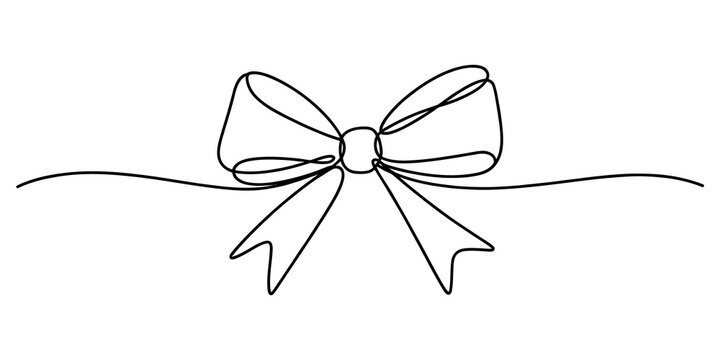 Continuous single line drawing of a decorative gift ribbon bow isolated on transparent background