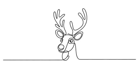 Continuous single line drawing of a deer head with large antlers isolated on transparent background © ShemoliRani