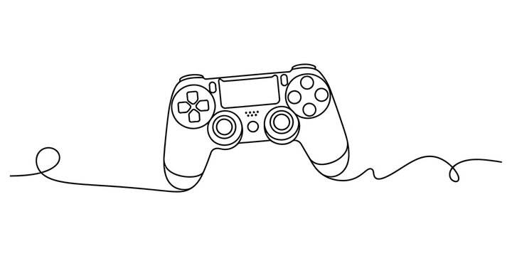 Continuous single line drawing of a video game controller gamepad isolated on transparent background