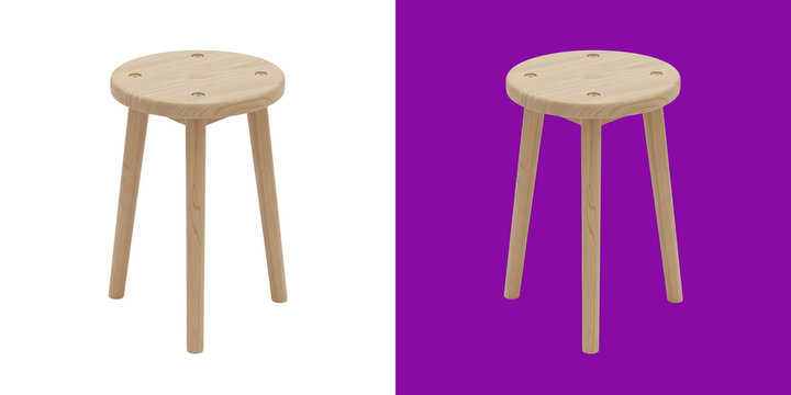 Minimalist round wooden stool with three legs for interior home furniture design