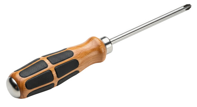 Professional Phillips Head Screwdriver with Ergonomic Wooden and Rubber Grip Handle.