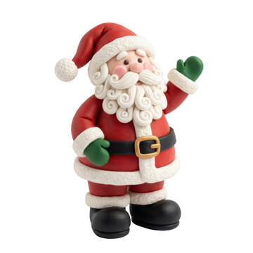 Clay art santa claus figure waving isolated on transparent background