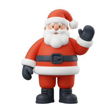 3d cartoon santa claus waving hand isolated on transparent background