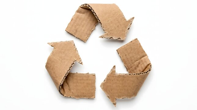 Recycled cardboard triangle arrow symbol for waste reduction icon.
