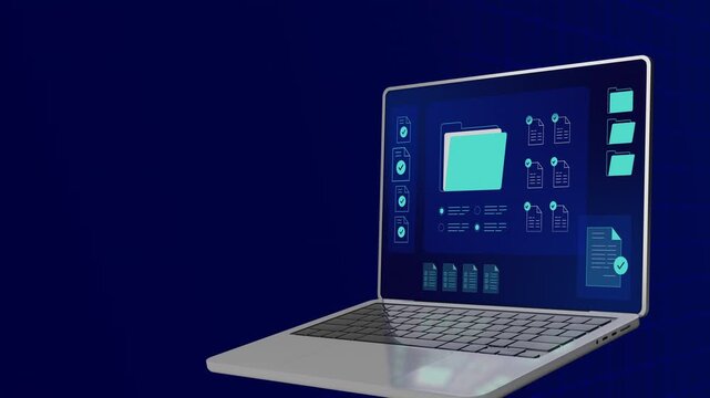Data folder verification interface displayed on an open laptop screen for digital file management and document compliance.