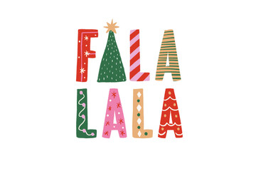 Fa La Festive Christmas Holiday Lettering Typography with Hand Drawn Patterns Design © Lemon