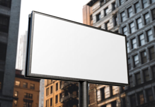 Large horizontal billboard in modern city mockup. Blank hoarding template. Generative ai background, 3D rendering billboard