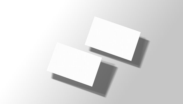 Two floating business cards on white background with shadows Mockup. Generative ai