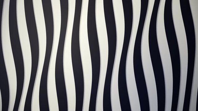 Abstract black and white vertical wavy lines and stripes moving in a hypnotic optical illusion animation loop background