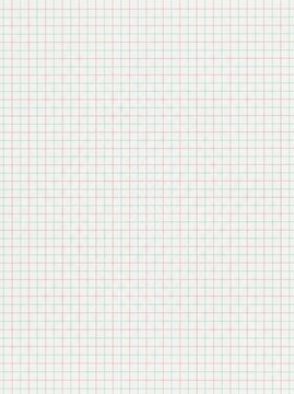 Blank graph paper grid texture, teal and pink square grid background. Fine pale turquoise and soft magenta grid lines forming small squares on a white sheet, light uneven print texture. Flat front