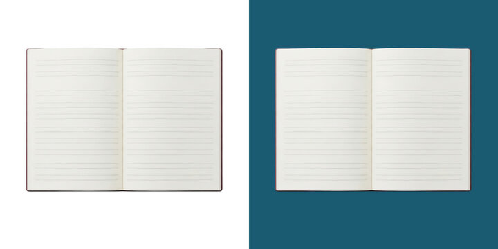 Open blank notebook with lined paper pages for writing notes on flat surface
