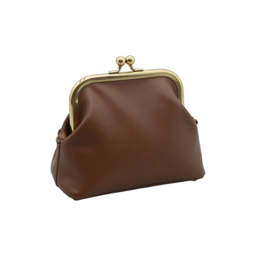 Vintage brown leather kiss lock coin purse